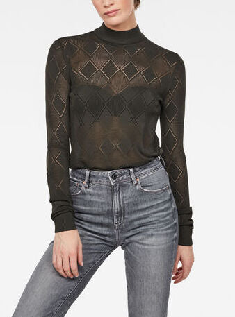 Pointelle Turtleneck Knitted Sweater Dada sport preloved - seconde main